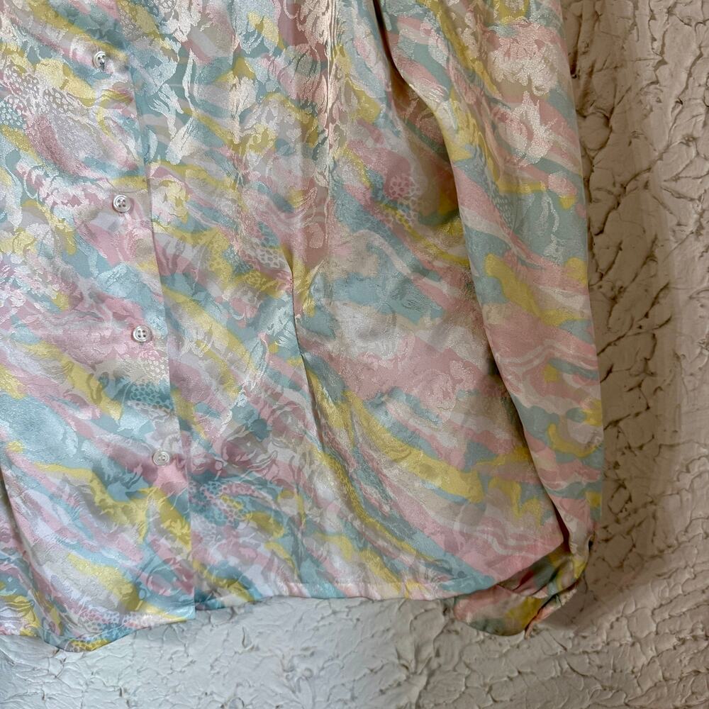 Vintage Pastel Satin Blouse Romantic Cottagecore Medium - Picture 3 of 10